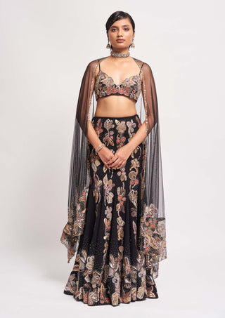 Black embroidered lehenga set