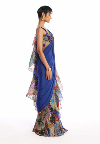 Aisha Rao-Labyrinth Midnight Blue Sari And Blouse-INDIASPOPUP.COM