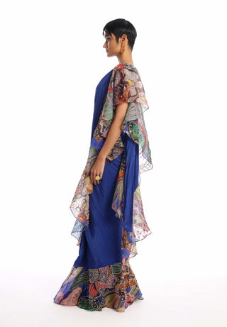 Aisha Rao-Labyrinth Midnight Blue Sari And Blouse-INDIASPOPUP.COM