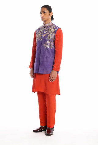 Aisha Rao Men-Neptune Violet Red Kurta And Bundi Set-INDIASPOPUP.COM