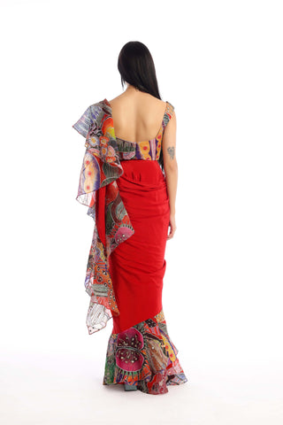 Aisha Rao-Labyrinth Candy Red Sari And Blouse-INDIASPOPUP.COM