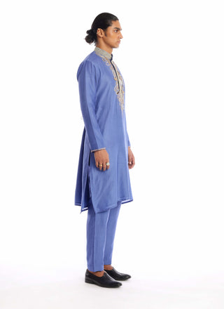 Aisha Rao Men-Blue Flame Kurta And Pants-INDIASPOPUP.COM