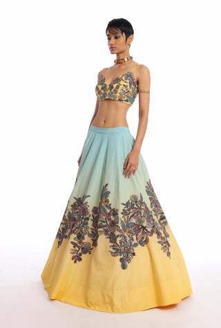 Aisha Rao-Twin Flame Turquoise Yellow Lehenga And Blouse-INDIASPOPUP.COM