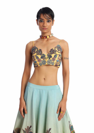 Aisha Rao-Twin Flame Turquoise Yellow Lehenga And Blouse-INDIASPOPUP.COM