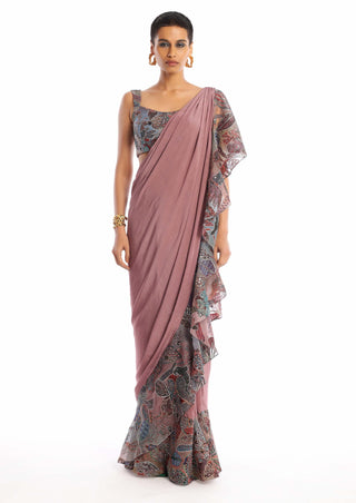 Aisha Rao-Amber Rose Quartz Sari And Blouse-INDIASPOPUP.COM