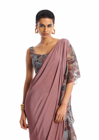 Aisha Rao-Amber Rose Quartz Sari And Blouse-INDIASPOPUP.COM