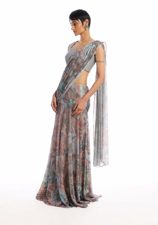 Aisha Rao-Misty Blue Lehenga Sari Set-INDIASPOPUP.COM