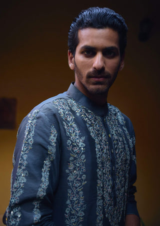 Jaisalmer Slate Gray Kurta And Salwar by Ankit V Kapoor available on Indiaspopup.com