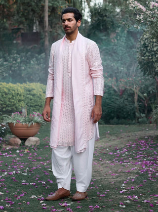 Jalalgarh Powder Pink Kurta Set by Ankit V Kapoor available on Indiaspopup.com