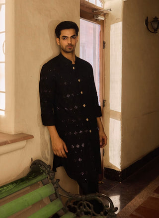 Gohar Black Kurta And Churidaar by Ankit V Kapoor available on Indiaspopup.com