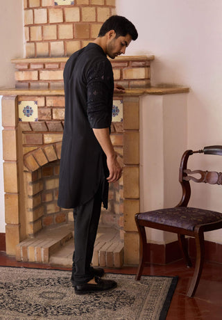 Gohar Black Kurta And Churidaar by Ankit V Kapoor available on Indiaspopup.com