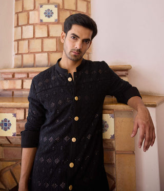 Gohar Black Kurta And Churidaar by Ankit V Kapoor available on Indiaspopup.com