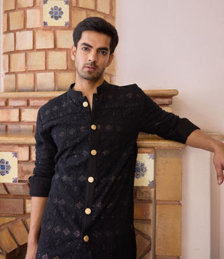 Gohar Black Kurta And Churidaar by Ankit V Kapoor available on Indiaspopup.com