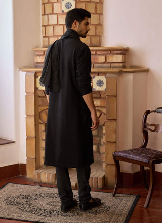 Ranjit Black Embroidery Kurta Set by Ankit V Kapoor available on Indiaspopup.com