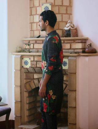 Raas Black Printed Kurta And Churidar by Ankit V Kapoor available on Indiaspopup.com