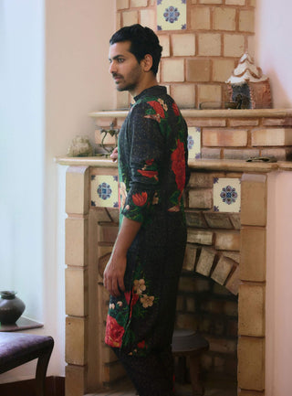 Raas Black Printed Kurta And Churidar by Ankit V Kapoor available on Indiaspopup.com