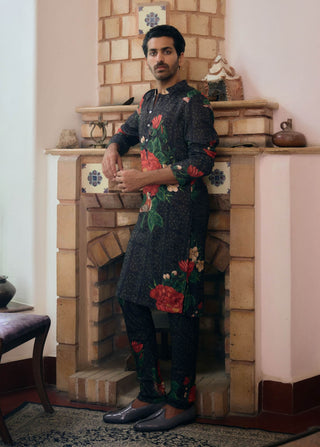 Raas Black Printed Kurta And Churidar by Ankit V Kapoor available on Indiaspopup.com