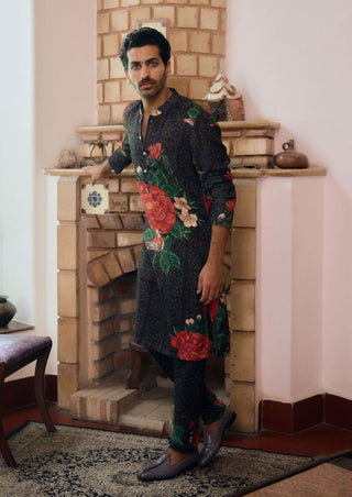 Raas Black Printed Kurta And Churidar by Ankit V Kapoor available on Indiaspopup.com