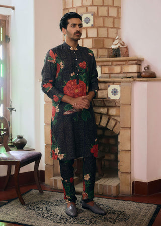 Raas Black Printed Kurta And Churidar by Ankit V Kapoor available on Indiaspopup.com