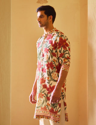 Akbari Cream Printed Kurta And Churidar by Ankit V Kapoor available on Indiaspopup.com