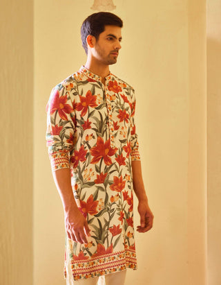 Akbari Cream Printed Kurta And Churidar by Ankit V Kapoor available on Indiaspopup.com