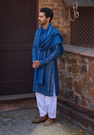 Umaid Electric Blue Kurta Set by Ankit V Kapoor available on Indiaspopup.com