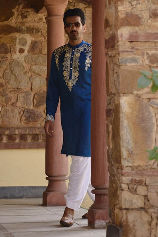 Kapurthala Electric Blue Kurta And Salwar by Ankit V Kapoor available on Indiaspopup.com