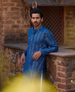 Umaid Electric Blue Kurta Set by Ankit V Kapoor available on Indiaspopup.com