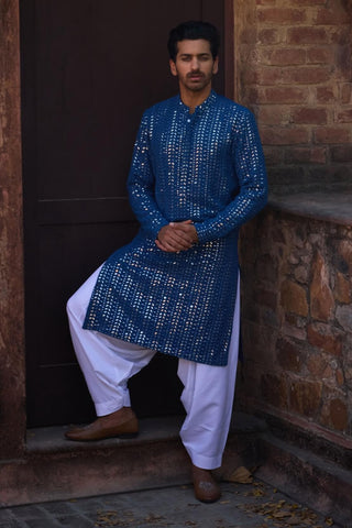 Umaid Electric Blue Kurta Set by Ankit V Kapoor available on Indiaspopup.com