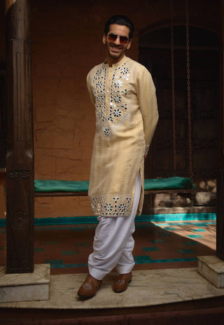 Juna Mahal Gold Kurta And Salwar by Ankit V Kapoor available on Indiaspopup.com