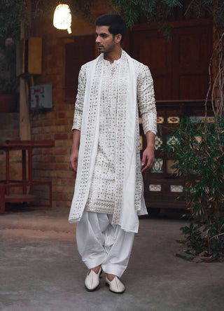 Rahat Ivory Kurta Set by Ankit V Kapoor available on Indiaspopup.com