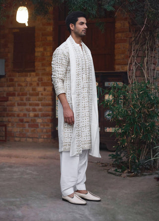 Rahat Ivory Kurta Set by Ankit V Kapoor available on Indiaspopup.com