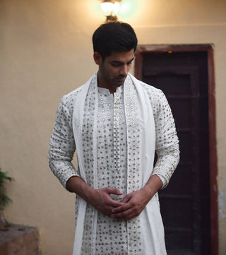 Rahat Ivory Kurta Set by Ankit V Kapoor available on Indiaspopup.com