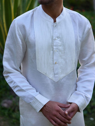 Ivory Pleated Kurta And Churidar by Ankit V Kapoor available on Indiaspopup.com