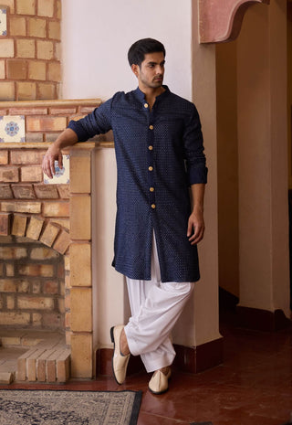 Fateh Navy Blue Kurta And Salwar by Ankit V Kapoor available on Indiaspopup.com