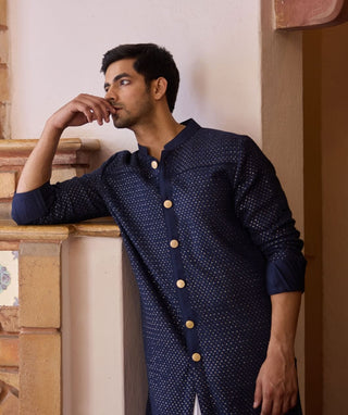 Fateh Navy Blue Kurta And Salwar by Ankit V Kapoor available on Indiaspopup.com