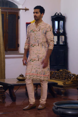 Amer Powder Pink Kurta And Churidar by Ankit V Kapoor available on Indiaspopup.com