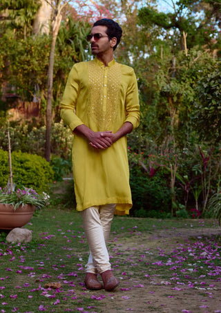 Fatehgarh Yellow Kurta And Churidar by Ankit V Kapoor available on Indiaspopup.com