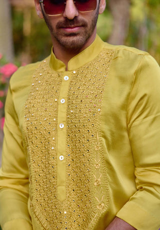 Fatehgarh Yellow Kurta And Churidar by Ankit V Kapoor available on Indiaspopup.com