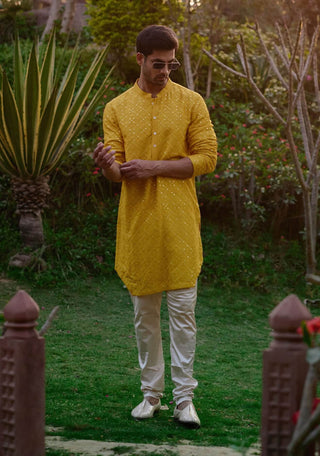 Dholpur Mustard Kurta And Churidar by Ankit V Kapoor available on Indiaspopup.com