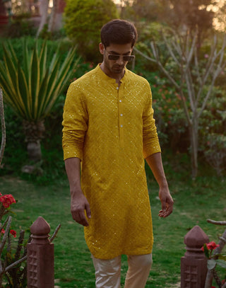 Dholpur Mustard Kurta And Churidar by Ankit V Kapoor available on Indiaspopup.com