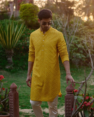 Dholpur Mustard Kurta And Churidar by Ankit V Kapoor available on Indiaspopup.com