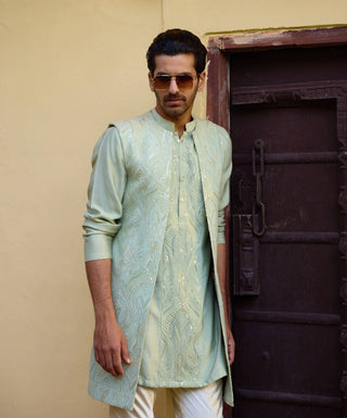 Raas Mint Green Bundi Set by Ankit V Kapoor available on Indiaspopup.com