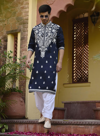 Dhanbai Navy Blue Kurta And Salwar by Ankit V Kapoor available on Indiaspopup.com