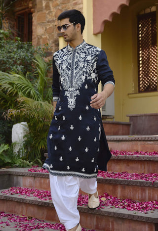 Dhanbai Navy Blue Kurta And Salwar by Ankit V Kapoor available on Indiaspopup.com