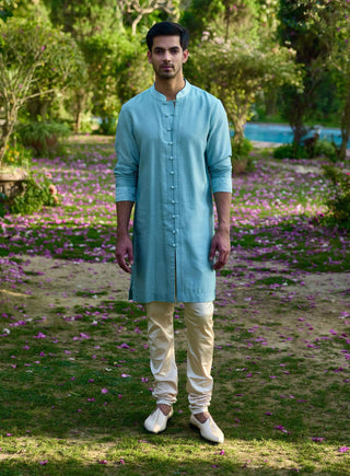 Akbari Powder Blue Bundi Set by Ankit V Kapoor available on Indiaspopup.com