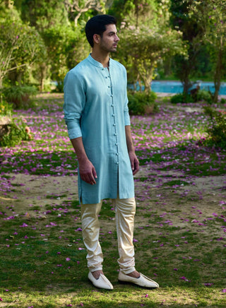 Akbari Powder Blue Bundi Set by Ankit V Kapoor available on Indiaspopup.com