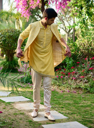 Jaisalmer Sunset Yellow Bundi Set by Ankit V Kapoor available on Indiaspopup.com