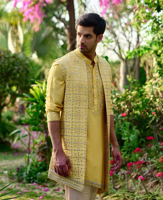 Jaisalmer Sunset Yellow Bundi Set by Ankit V Kapoor available on Indiaspopup.com