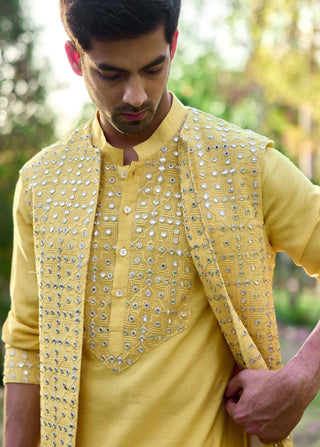 Jaisalmer Sunset Yellow Bundi Set by Ankit V Kapoor available on Indiaspopup.com